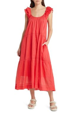Style 1-4125452629-95 THE GREAT. Red Size 2 Tall Height Ruffles Free Shipping Cocktail Dress on Queenly
