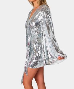 Style 1-4197795392-74 BUDDYLOVE Silver Size 4 Mini Jersey Tall Height Bell Sleeves Cocktail Dress on Queenly