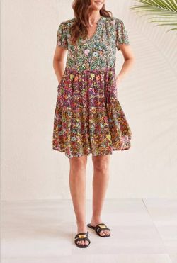 Style 1-876936429-74 Tribal Femme Green Size 4 Casual Floral Tall Height Pockets Mini Cocktail Dress on Queenly
