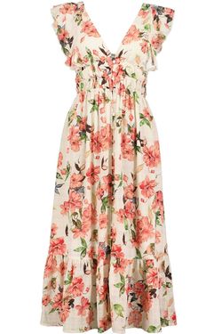 Style 1-881080139-74 bishop + young Nude Size 4 Mini Military Floor Length Floral Straight Dress on Queenly