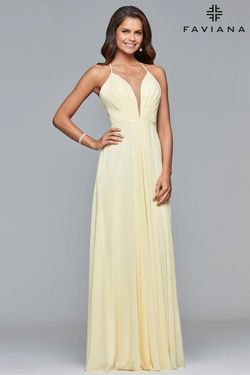 Style 7747 Faviana  Yellow Size 10 Sheer 7747 Floor Length A-line Dress on Queenly