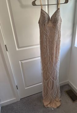 Lulus Nude Size 4 Floor Length Tulle Jersey Mermaid Dress on Queenly