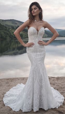 Style 23SC046 Maggie Sottero White Size 12 Sleeves Floor Length Ivory Mermaid Dress on Queenly