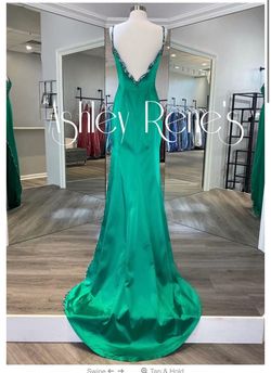 Style 66154 Sherri Hill Green Size 6 Jersey 66154 Plunge Mermaid Dress on Queenly