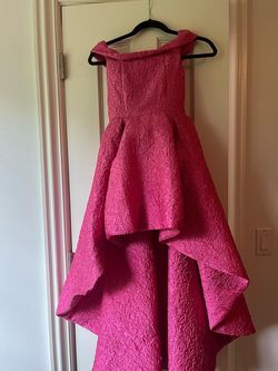 Sherri Hill Hot Pink Size 2 Wedding Guest High Low Boat Neck Ball gown on Queenly