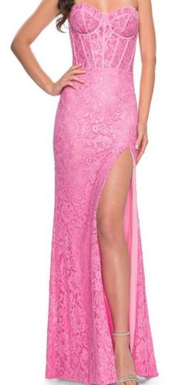 Style 32298 La Femme Pink Size 6 32298 Floor Length Corset Side slit Dress on Queenly