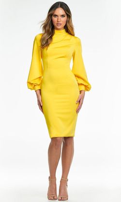 Ashley Lauren Yellow Size 2 Long Sleeve 50 Off Jersey Cocktail Dress on Queenly