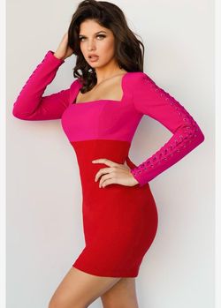 Jovani Pink Size 6 Long Sleeve Mini Sleeves Cocktail Dress on Queenly
