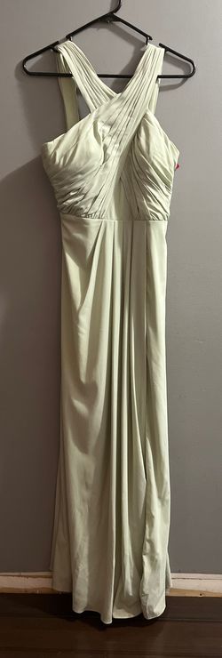 Azazie Green Size 10 High Neck Military Wedding Guest Floor Length Straight Dress on Queenly