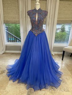 Sherri Hill Blue Size 6 Jersey Sleeves Ball gown on Queenly