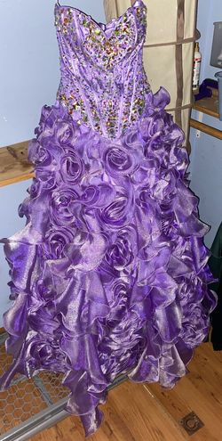 Style 26727 Quinceanera collection Purple Size 6 Corset Jersey Quinceanera Ball gown on Queenly