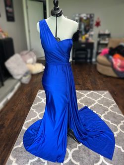 Fashion Nova Blue Size 0 One Shoulder Jersey Short Height Side slit Dress on Queenly