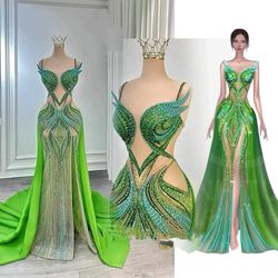 Style Mermaid high split Minh Tuan Couture Customize national gown Green Size 4 Prom Plunge Free Shipping Mermaid Dress on Queenly