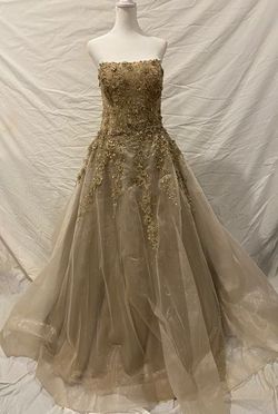 Jovani Gold Size 16 Lace Ball gown on Queenly