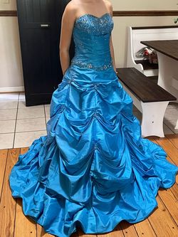 MoriLee Blue Size 6 Pageant Floor Length Jersey Quinceanera Ball gown on Queenly