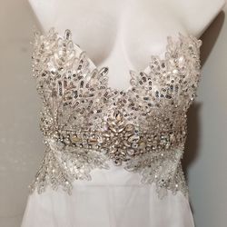 Style 115507 Tony Bowls White Size 14 Sequined A-line Dress on Queenly