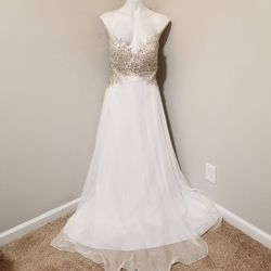 Style 115507 Tony Bowls White Size 14 Floor Length A-line Dress on Queenly