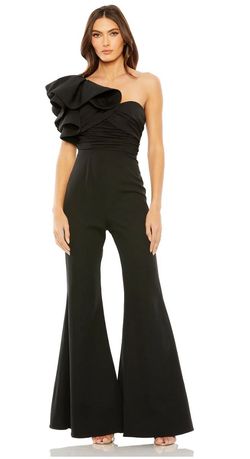 Mac Duggal Black Size 4 One Shoulder Tall Height Jumpsuit Dress on Queenly