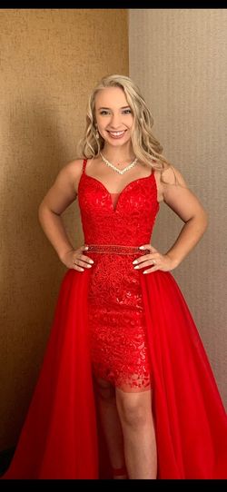 Rachel Allan Red Size 4 Medium Height Prom Plunge Fun Fashion Train Dress on Queenly