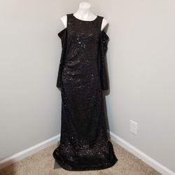 Vince Camuto Black Size 14 Floor Length Sleeves Straight Dress on Queenly