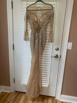 Minh Tuan Couture Nude Size 0 Floor Length Corset Side slit Dress on Queenly