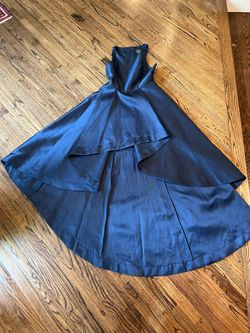 Adrianna Papell Blue Size 6 Jersey Swoop Ball gown on Queenly