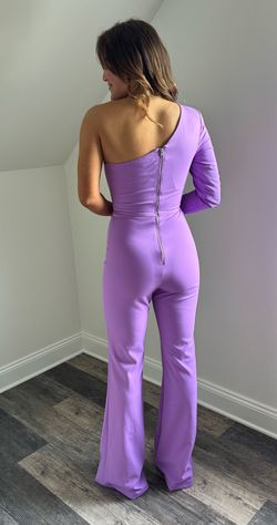Style 2681 Ashley Lauren Purple Size 4 One Shoulder Tall Height Jumpsuit Dress on Queenly