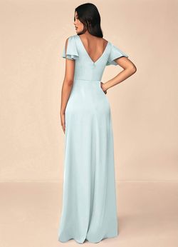 Azazie Blue Size 12 Military V Neck Jersey Bridesmaid A-line Dress on Queenly