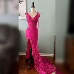Portia and Scarlett Pink Size 2 Sheer Side Slit Mermaid Dress on Queenly