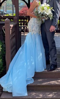 Johnathan Kayne Blue Size 6 Plunge 50 Off Prom Mermaid Dress on Queenly