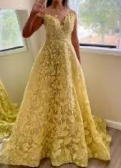 Tarik Ediz Yellow Size 6 Pageant 50 Off Prom Ball gown on Queenly