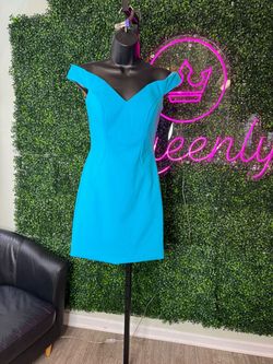 Style 215069 Ashley Lauren Blue Size 4 Mini Jersey Sunday Cocktail Dress on Queenly
