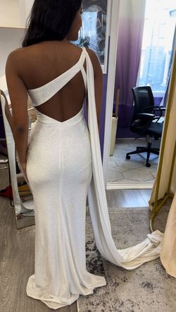 Sherri Hill White Size 4 Engagement Jersey Side slit Dress on Queenly