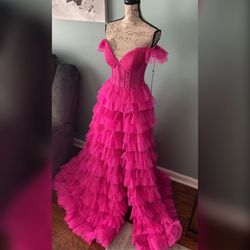 Jovani Hot Pink Size 2 Sleeves Ball gown on Queenly