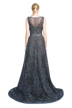 Style AUK16668L-SASBK Tadashi Shoji Royal Blue Size 2 V Neck Embroidery Wedding Guest Ball gown on Queenly