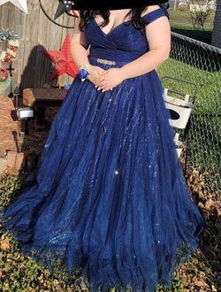 Madison James Blue Size 20 Plus Size Pageant Jersey Ball gown on Queenly
