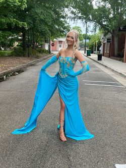 Style PS22235 Portia and Scarlett Blue Size 0 Jersey Tall Height Square Neck Square Mermaid Dress on Queenly