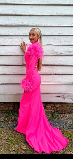 Style 11131 Ashley Lauren Hot Pink Size 0 11131 Feather Pageant Mermaid Dress on Queenly