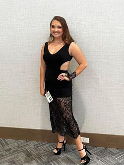 Jovani Black Size 4 Lace Midi Nightclub Prom Cocktail Dress on Queenly