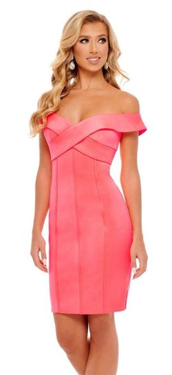 Style 50116 Coral Rachel Allan Multicolor Size 8 Jersey Nightclub Coral 50116 Coral Cocktail Dress on Queenly