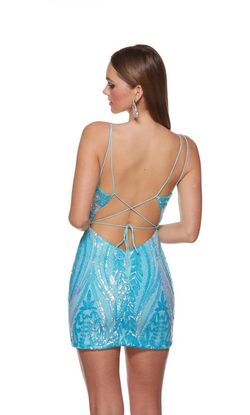 Style 4648 Alyce Paris Blue Size 2 Plunge Mini 4648 Cocktail Dress on Queenly