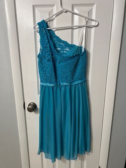 Style F15711 Malibu Davids Bridal Blue Size 6 Jersey Military A-line Dress on Queenly
