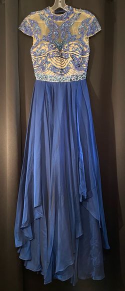 Style 1933 Sherri Hill Blue Size 2 1933 50 Off Jersey High Neck A-line Dress on Queenly
