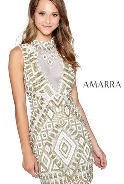 Amarra Gold Size 4 Black Tie Prom Halter Straight Dress on Queenly