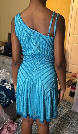 Ashley Lauren Blue Size 2 Midi One Shoulder Homecoming Cocktail Dress on Queenly