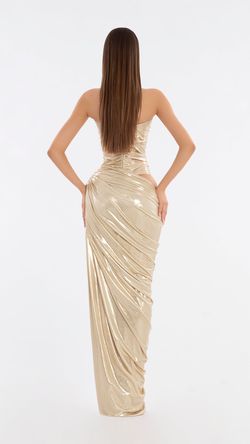 Style AD6100 Albina Dyla Gold Size 0 Corset Shiny Straight Dress on Queenly