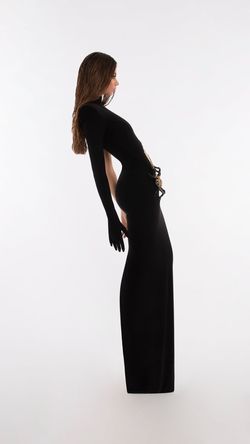 Style AD5711 Albina Dyla Gold Size 12 Black Tie Ad5711 Side slit Dress on Queenly
