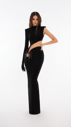 Style AD5711 Albina Dyla Gold Size 12 Black Tie Ad5711 Side slit Dress on Queenly