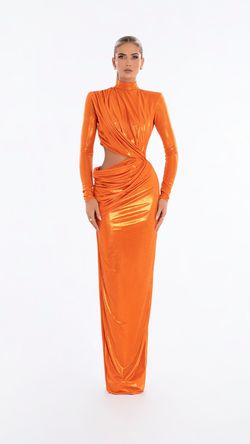 Style AD6009 Albina Dyla Orange Size 4 Sleeves Long Sleeve Jersey Ad6009 Straight Dress on Queenly