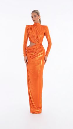 Style AD6009 Albina Dyla Orange Size 8 Long Sleeve Ad6009 Jersey Straight Dress on Queenly